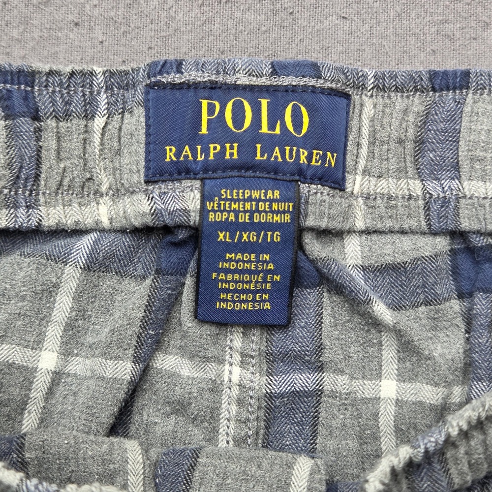 Polo Ralph Lauren Mens XL Grey Blue Plaid Flannel Pajama Sleep Pants Drawstring - Picture 2 of 12